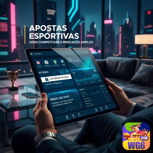 wg6 apresenta tela de dispositivo móvel com apostas esportivas.