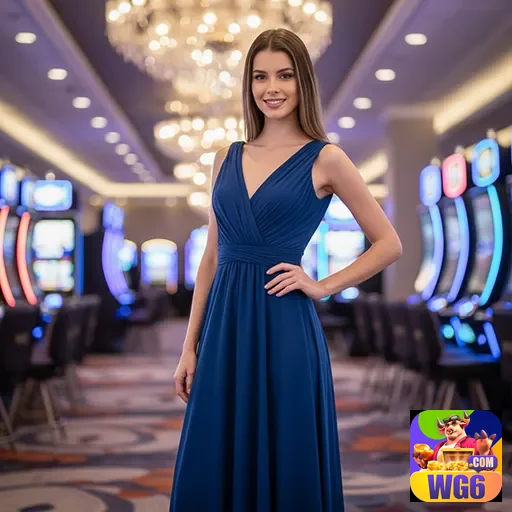 Mulher elegante em cassino, destacando serviços VIP da wg6.