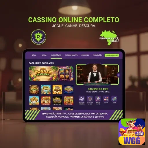 Jogadora interagindo com o cassino online da wg6 em tablet.