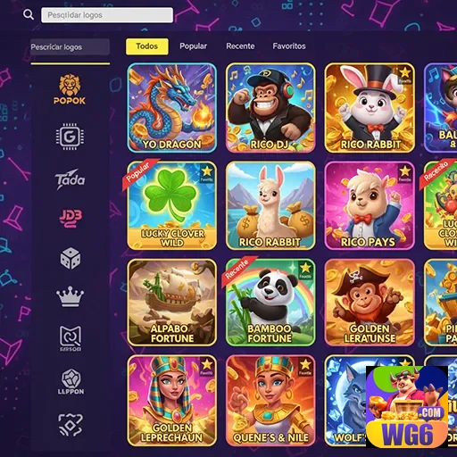 Jogador escolhe jogos no aplicativo móvel wg6.