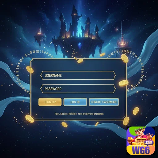 Tela de login da wg6 com elementos de cassino e slots.
