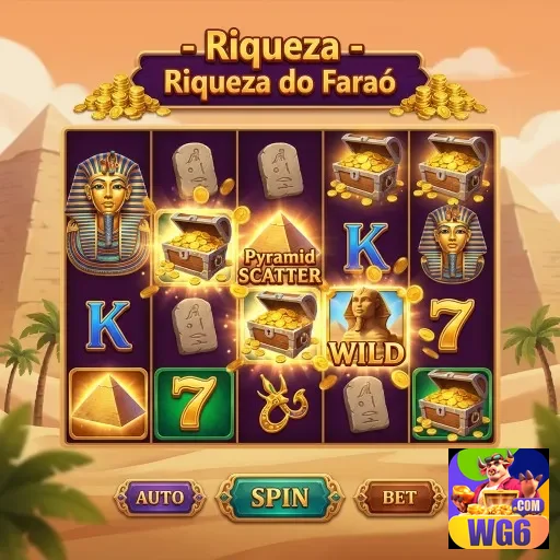 wg6 apresenta jogo de slot 'Riqueza do Faraó' em destaque.