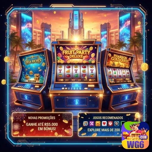 Slots coloridas no aplicativo wg6 com promoções em destaque.