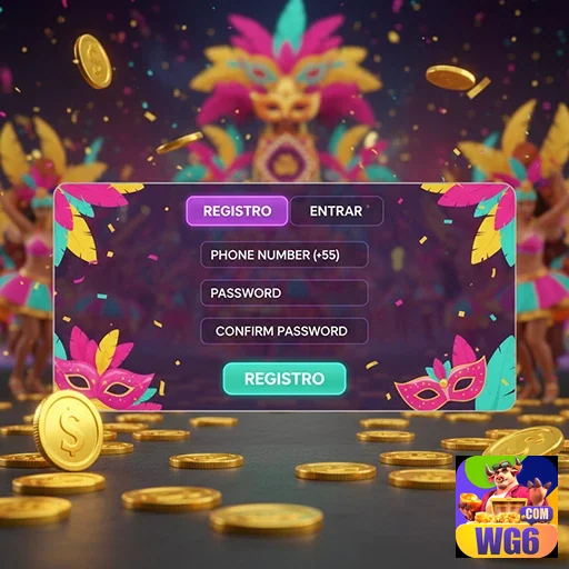 Tela de registro no site wg6 com elementos festivos.